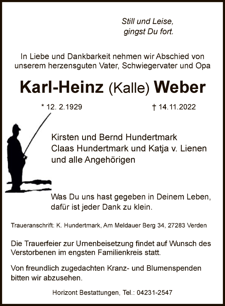  Traueranzeige für Karl-Heinz  Weber vom 26.11.2022 aus SYK