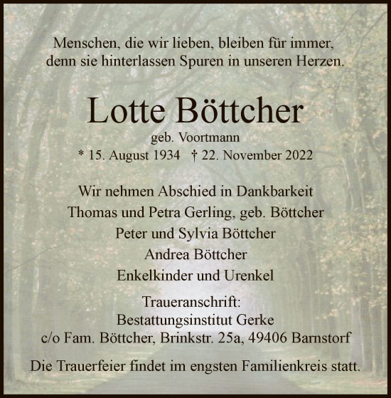 Traueranzeige von Lotte Böttcher von SYK