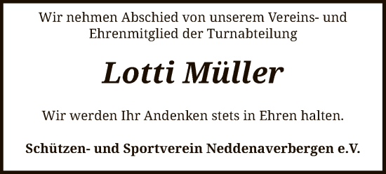 Traueranzeige von Lotti Müller von SYK