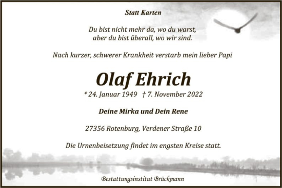 Traueranzeige von Olaf Ehrich von SYK