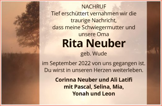 Traueranzeige von Rita Neuber von SYK