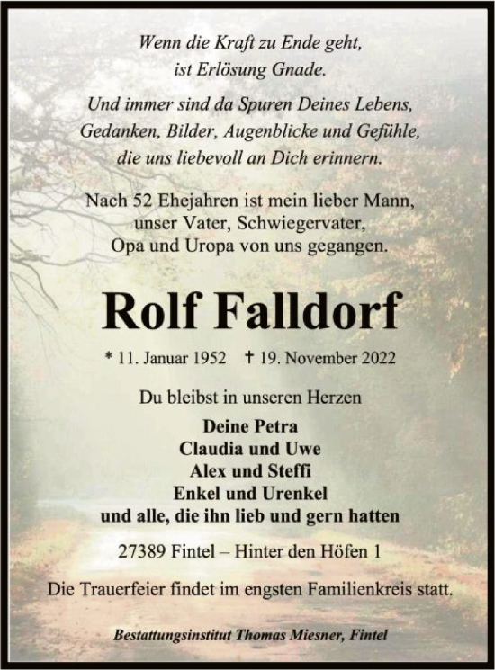 Traueranzeige von Rolf Falldorf von SYK