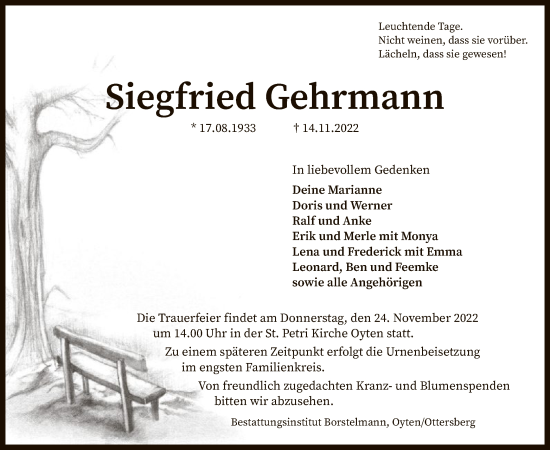 Traueranzeige von Siegfried Gehrmann von SYK