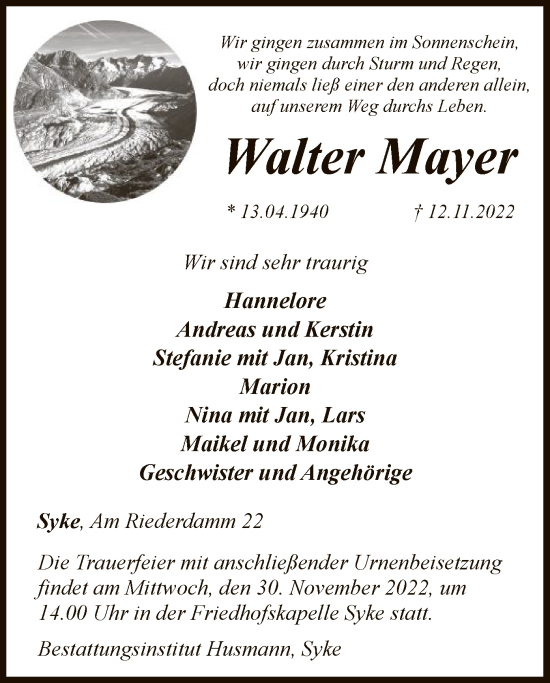 Traueranzeige von Walter Mayer von SYK