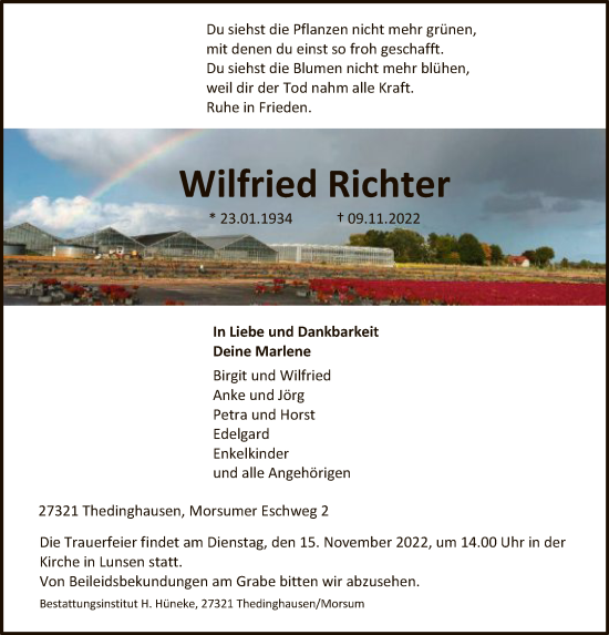 Traueranzeige von Wilfried Richter von SYK