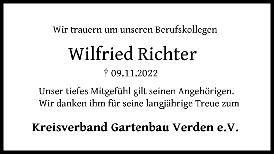 Traueranzeige von Wilfried Richter von SYK