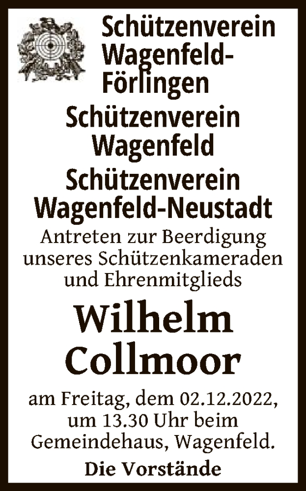  Traueranzeige für Wilhelm Collmoor vom 29.11.2022 aus SYK