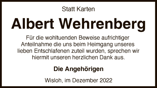 Traueranzeige von Albert Wehrenberg von SYK