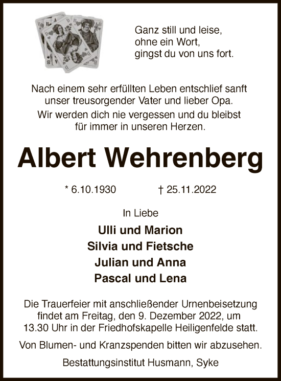 Traueranzeige von Albert Wehrenberg von SYK