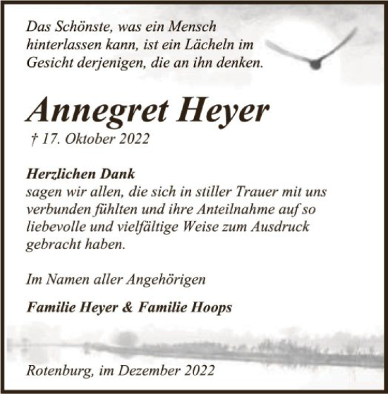 Traueranzeige von Annegret Heyer von SYK