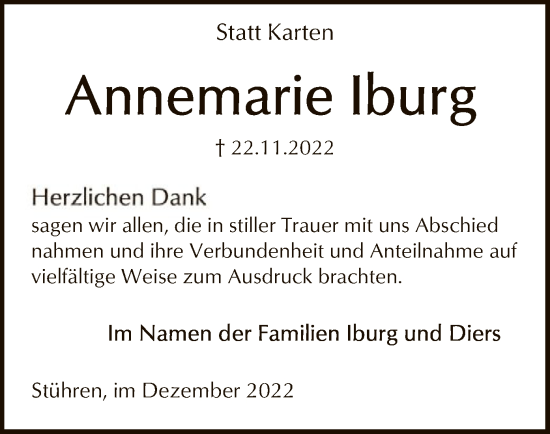 Traueranzeige von Annemarie Iburg von SYK