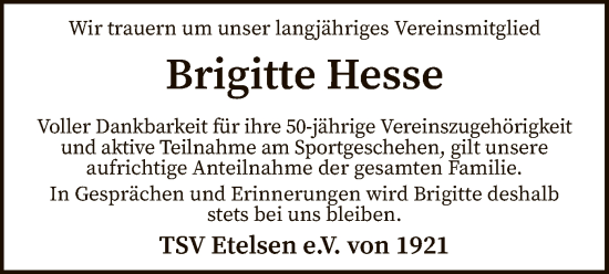 Traueranzeige von Brigitte Hesse von SYK