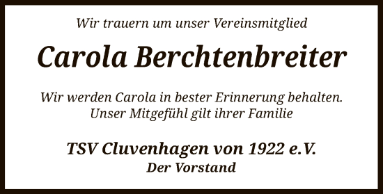 Traueranzeige von Carola Berchtenbreiter von SYK