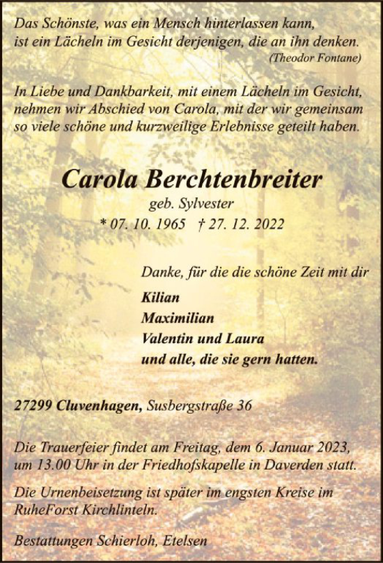 Traueranzeige von Carola Berchtenbreiter von SYK