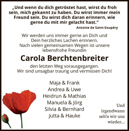 Traueranzeige von Carola Berchtenbreiter von SYK