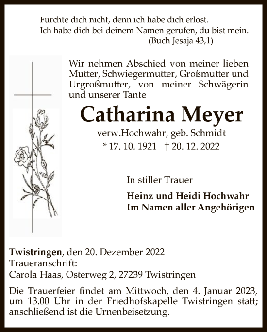 Traueranzeige von Catharina Meyer von SYK