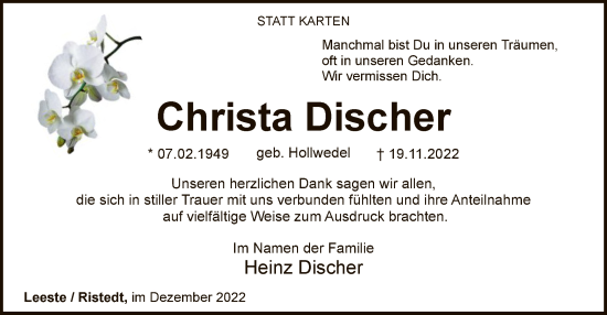 Traueranzeige von Christa Discher von SYK