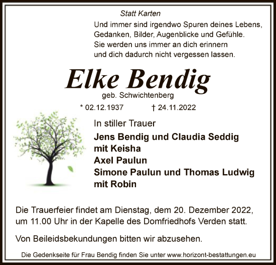 Traueranzeige von Elke Bendig von SYK