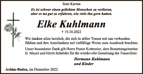 Traueranzeige von Elke Kuhlmann von SYK