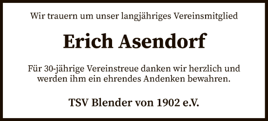 Traueranzeige von Erich Asendorf von SYK