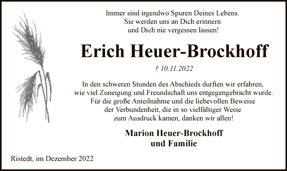  Traueranzeige für Erich Heuer-Brockhoff vom 23.12.2022 aus SYK
