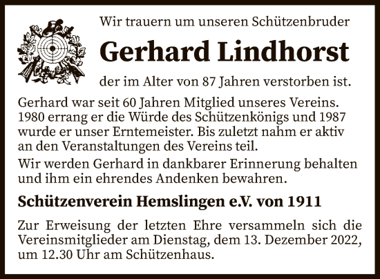 Traueranzeige von Gerhard Lindhorst von SYK