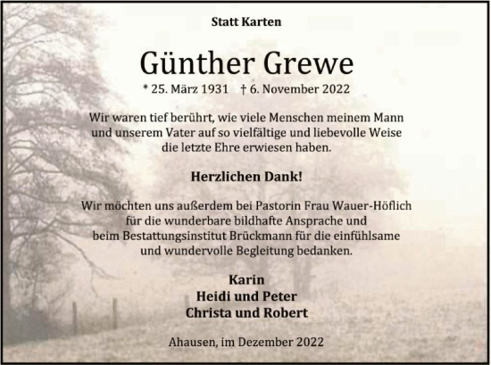 Traueranzeige von Günther Grewe von SYK