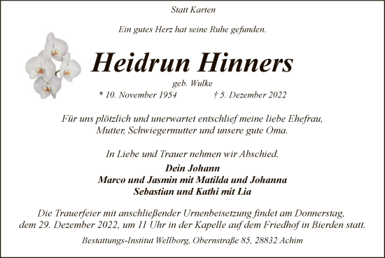 Traueranzeige von Heidrun Hinhers von SYK