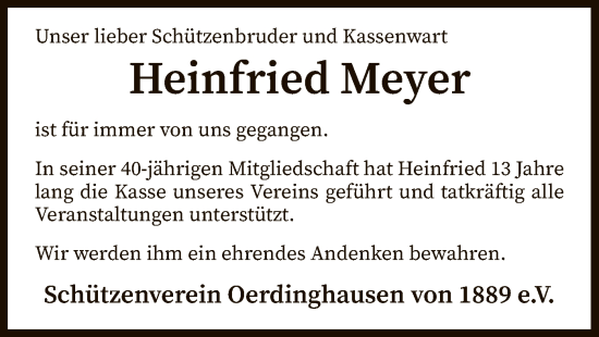 Traueranzeige von Heinfried Meyer von SYK