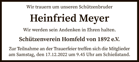 Traueranzeige von Heinfried Meyer von SYK