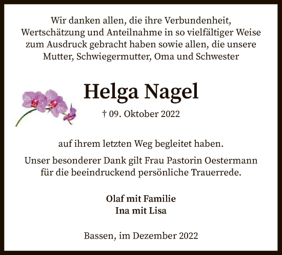 Traueranzeige von Helga Nagel von SYK