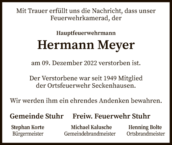 Traueranzeige von Hermann Meyer von SYK