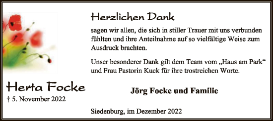 Traueranzeige von Herta Focke von SYK