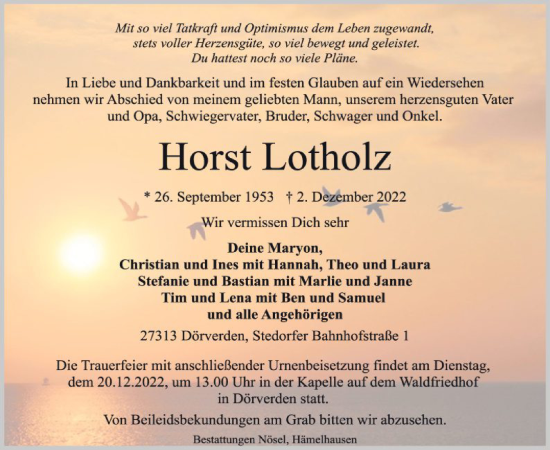 Traueranzeige von Horst Lotholz von SYK