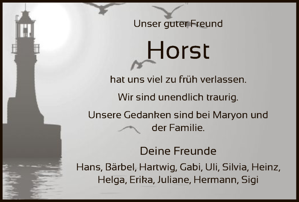  Traueranzeige für Horst Lotholz vom 16.12.2022 aus SYK