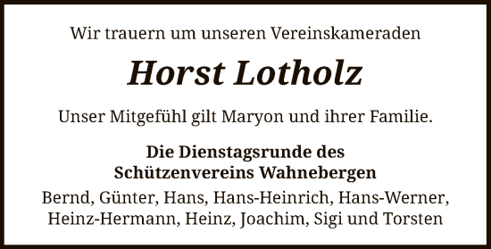 Traueranzeige von Horst Lotholz von SYK