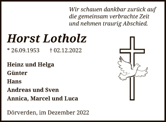 Traueranzeige von Horst Lotholz von SYK