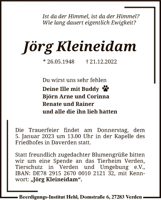 Traueranzeige von Jörg Kleineidam von SYK