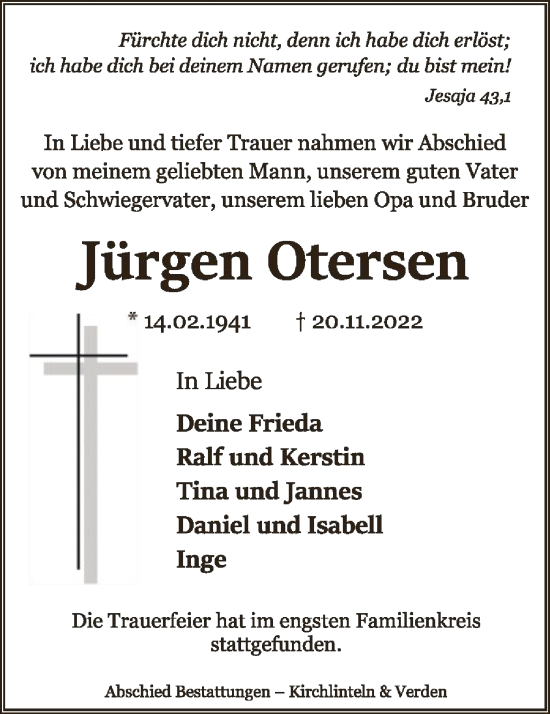 Traueranzeige von Jürgen Otersen von SYK