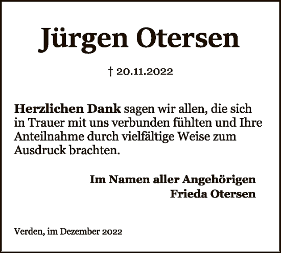 Traueranzeige von Jürgen Otersen von SYK