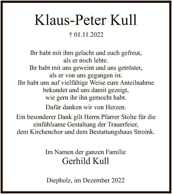 Traueranzeige von Klaus-Peter Kull von SYK