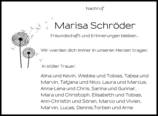 Traueranzeige von Marisa Schröder von SYK