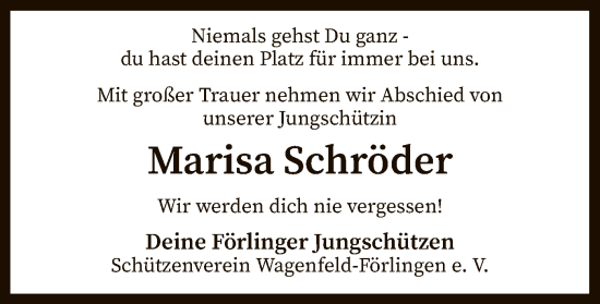 Traueranzeige von Marisa Schröder von SYK