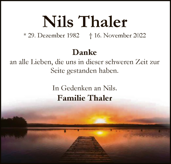 Traueranzeige von Nils Thaler von SYK