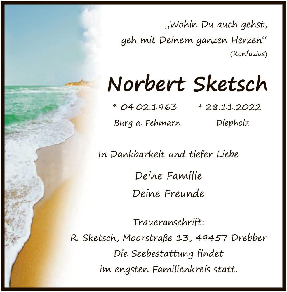  Traueranzeige für Norbert Sketsch vom 02.12.2022 aus SYK