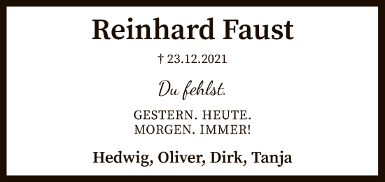 Traueranzeige von Reinhard Faust von SYK