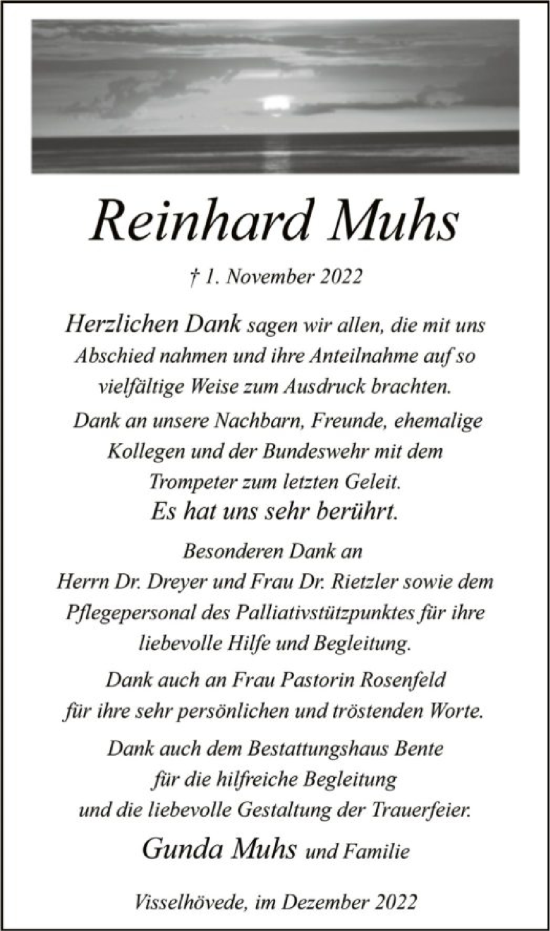 Traueranzeige von Reinhard Muhs von SYK