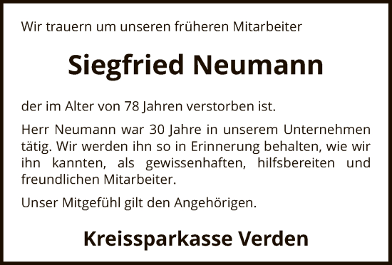 Traueranzeige von Siegfried Neumann von SYK