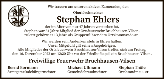 Traueranzeige von Stephan Ehlers von SYK