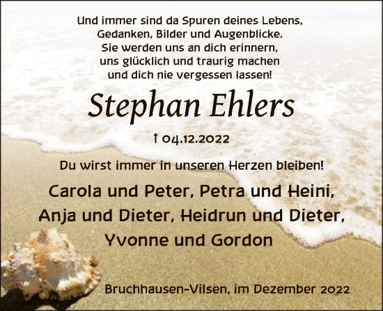 Traueranzeige von Stephan Ehlers von SYK